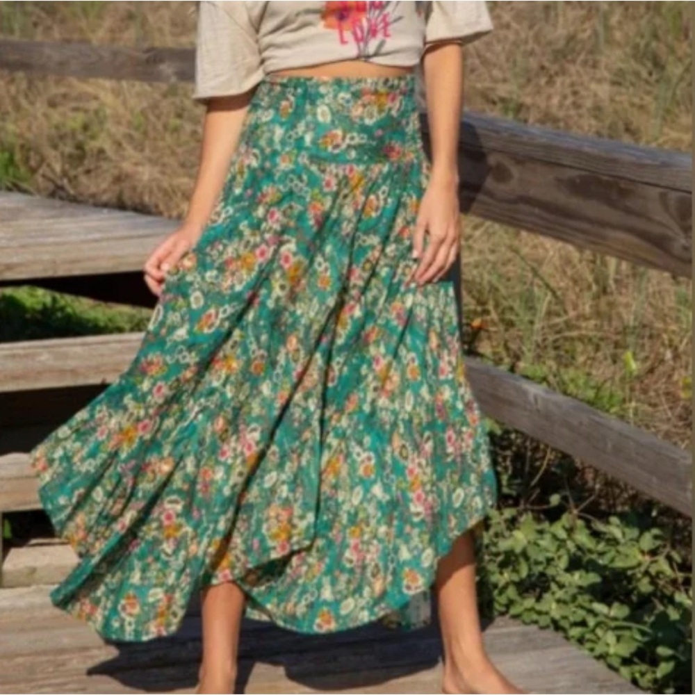 NATURAL LIFE Green Floral Midi Skirt
